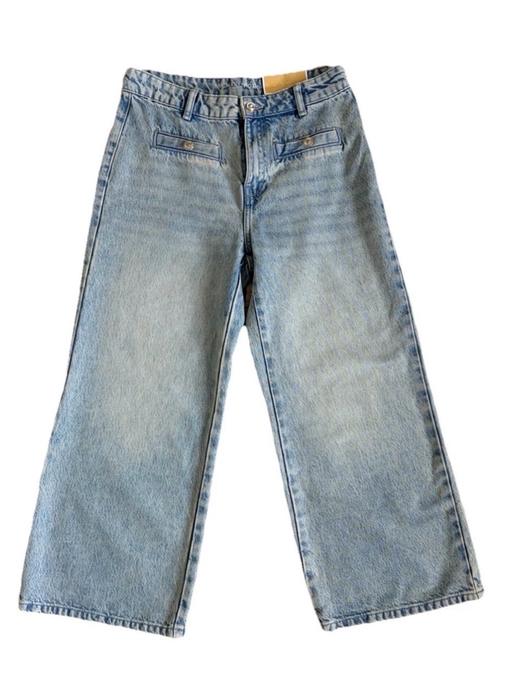 Michael Kors Light Blue Wide-Leg Crop Jeans Front Sailor Pockets